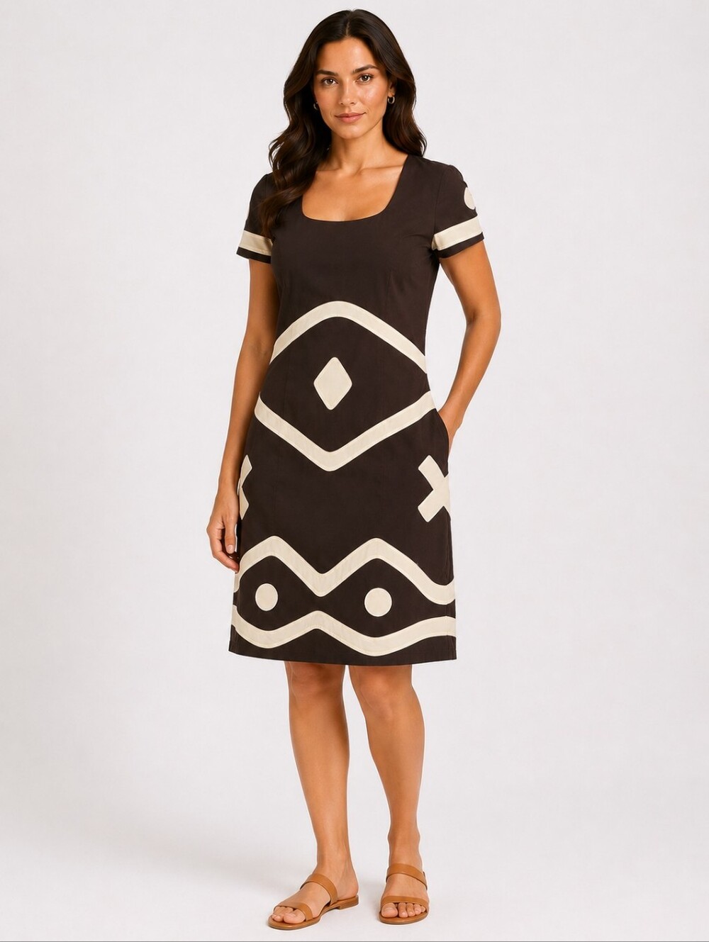 Moschino Cheap and Chic Brown Retro A-Line Cotton Dress Size M